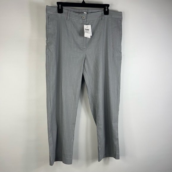 J. Jill Pants - J. Jill Womens Linen Stretch Cropped Pants Gray Stripe High Rise Pockets 14 New